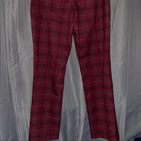 Express Burgundy Low Rise Plaid Editor Pants - Picture 2 of 4